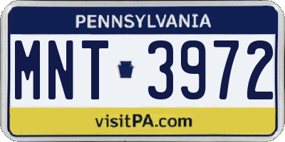 PA license plate MNT3972