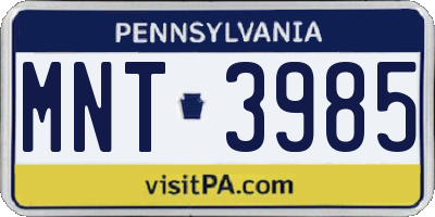 PA license plate MNT3985