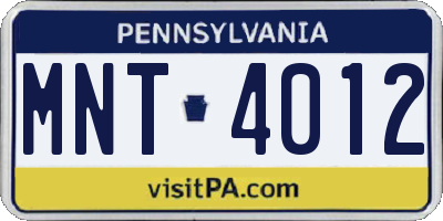 PA license plate MNT4012