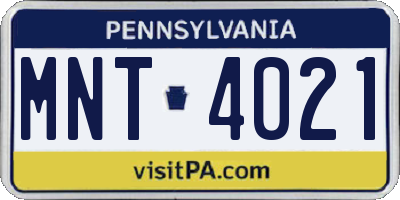 PA license plate MNT4021