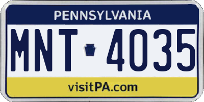 PA license plate MNT4035