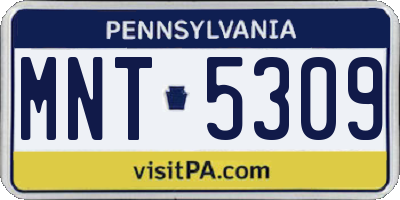PA license plate MNT5309