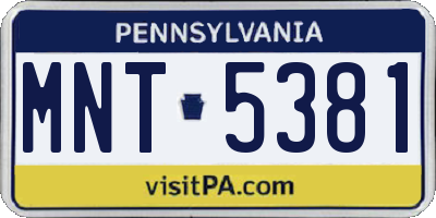 PA license plate MNT5381