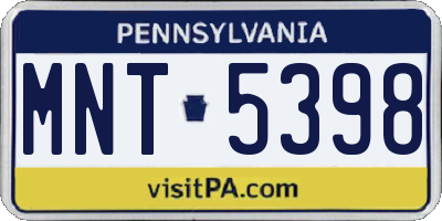 PA license plate MNT5398