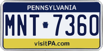 PA license plate MNT7360