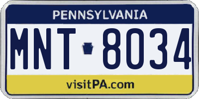 PA license plate MNT8034