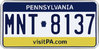 PA license plate MNT8137