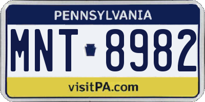 PA license plate MNT8982
