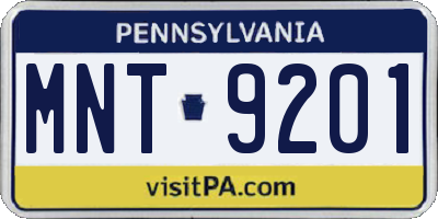 PA license plate MNT9201