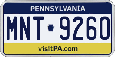PA license plate MNT9260