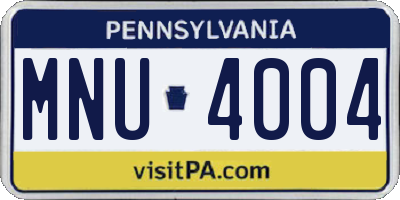 PA license plate MNU4004