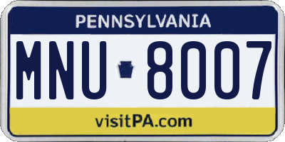 PA license plate MNU8007