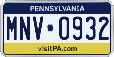 PA license plate MNV0932