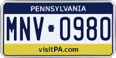 PA license plate MNV0980