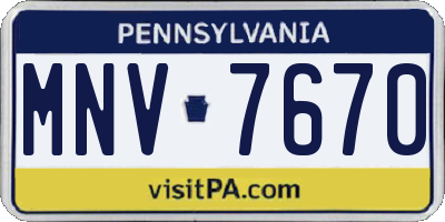 PA license plate MNV7670