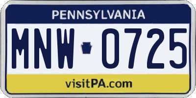 PA license plate MNW0725