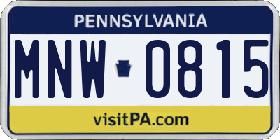 PA license plate MNW0815