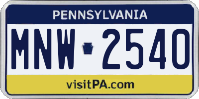 PA license plate MNW2540