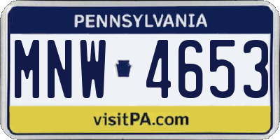PA license plate MNW4653