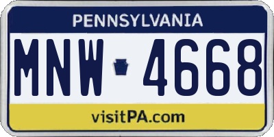 PA license plate MNW4668