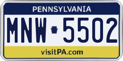 PA license plate MNW5502