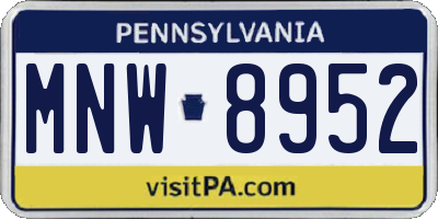 PA license plate MNW8952