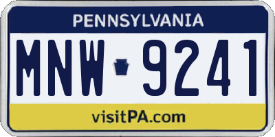 PA license plate MNW9241