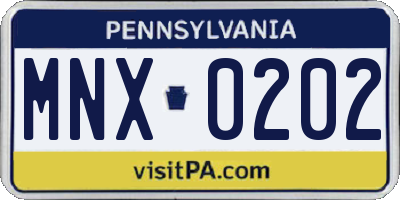 PA license plate MNX0202