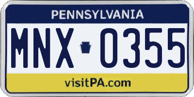 PA license plate MNX0355