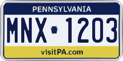 PA license plate MNX1203