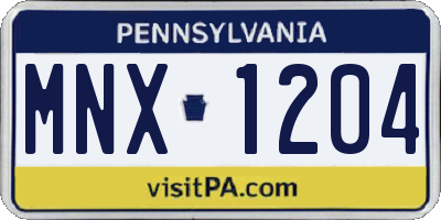 PA license plate MNX1204