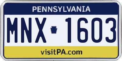 PA license plate MNX1603