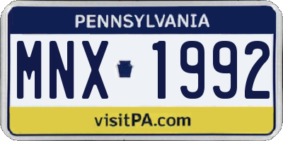 PA license plate MNX1992