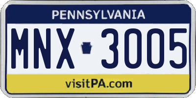 PA license plate MNX3005