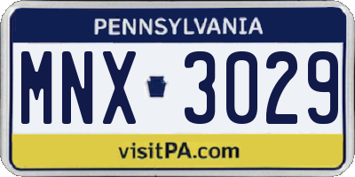 PA license plate MNX3029