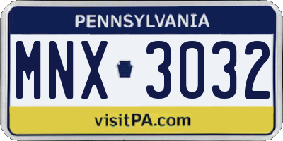 PA license plate MNX3032