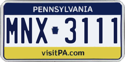 PA license plate MNX3111
