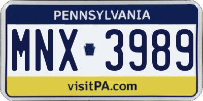 PA license plate MNX3989