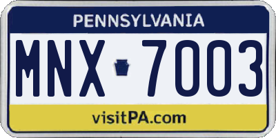 PA license plate MNX7003