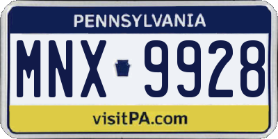 PA license plate MNX9928