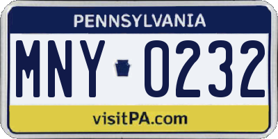 PA license plate MNY0232
