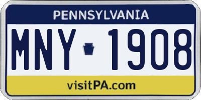 PA license plate MNY1908