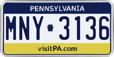 PA license plate MNY3136