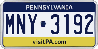 PA license plate MNY3192