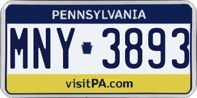 PA license plate MNY3893
