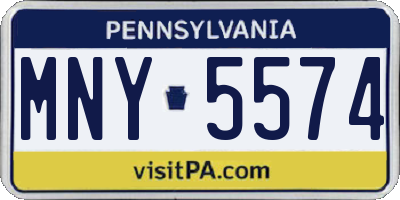 PA license plate MNY5574