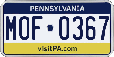 PA license plate MOF0367