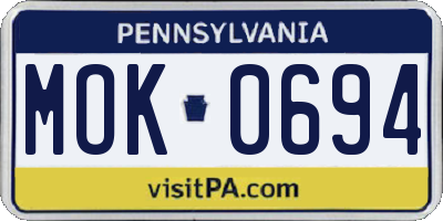 PA license plate MOK0694