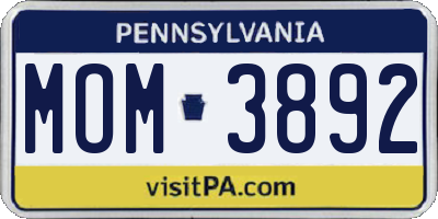 PA license plate MOM3892