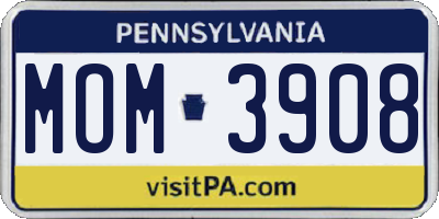 PA license plate MOM3908
